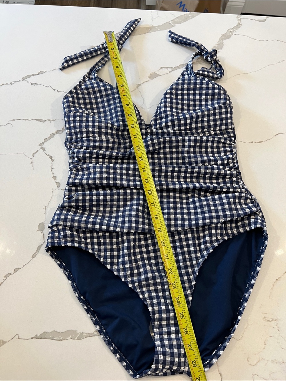 Ellen Tracy Navy and White Gingham One-Piece Swimsuit - Picture 5 of 7